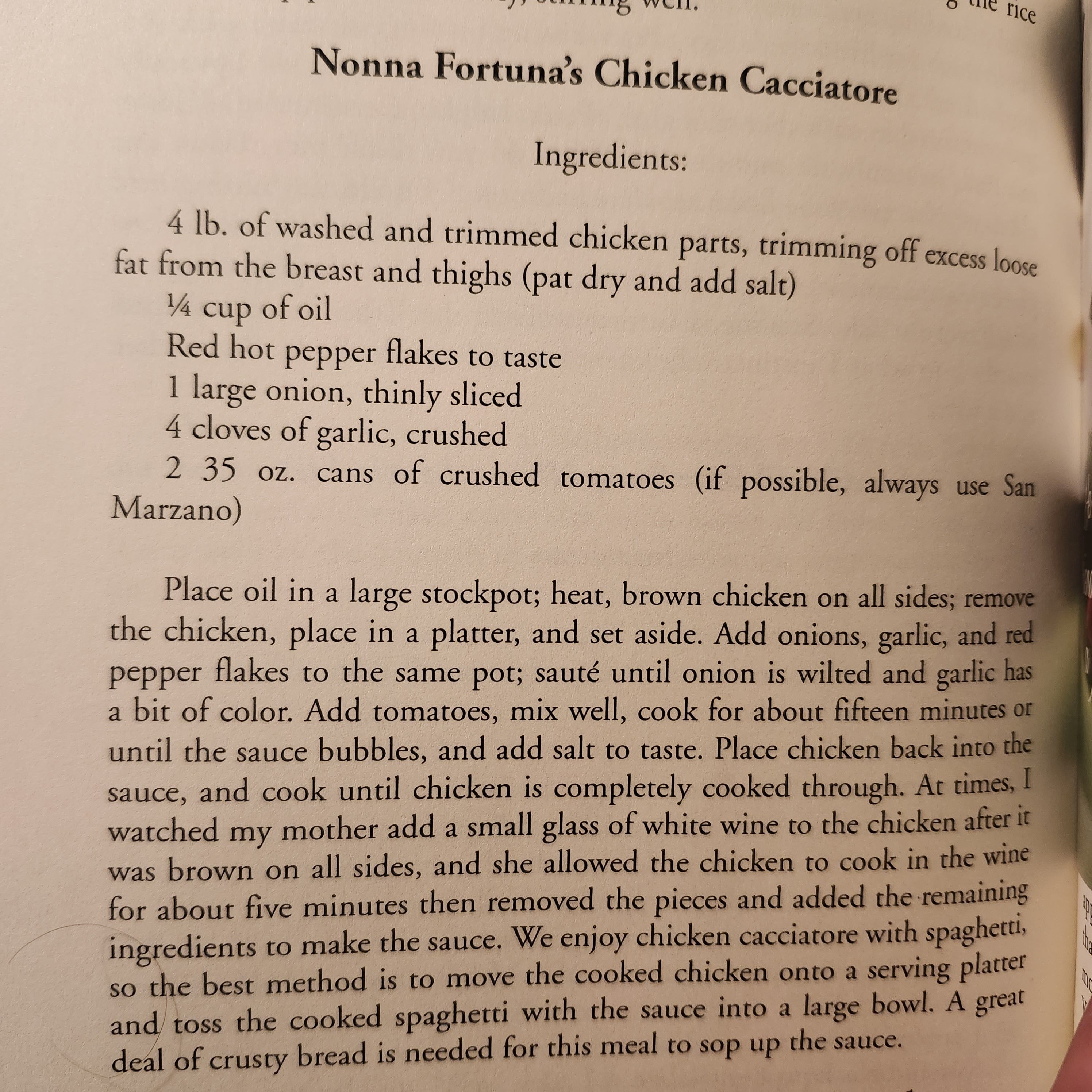 Nonna Fortuna's Chicken Cacciatore