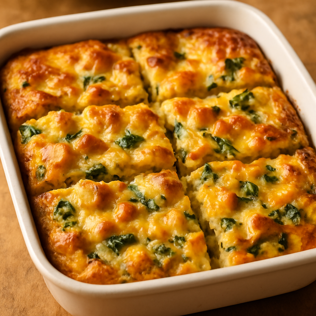Spinach, Mushroom, and Cheese Breakfast Strata