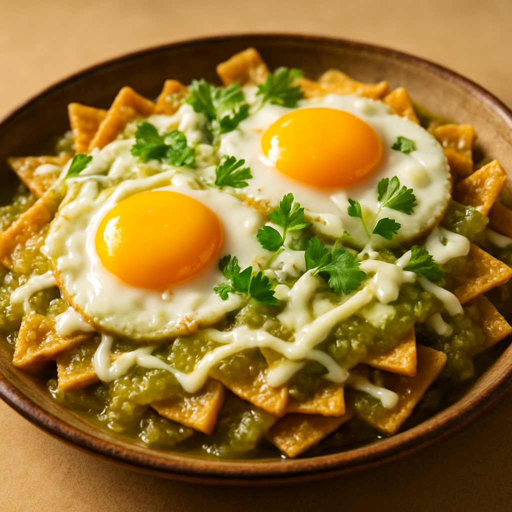 Chilaquiles Verdes with Crispy Tortillas and Fried Eggs