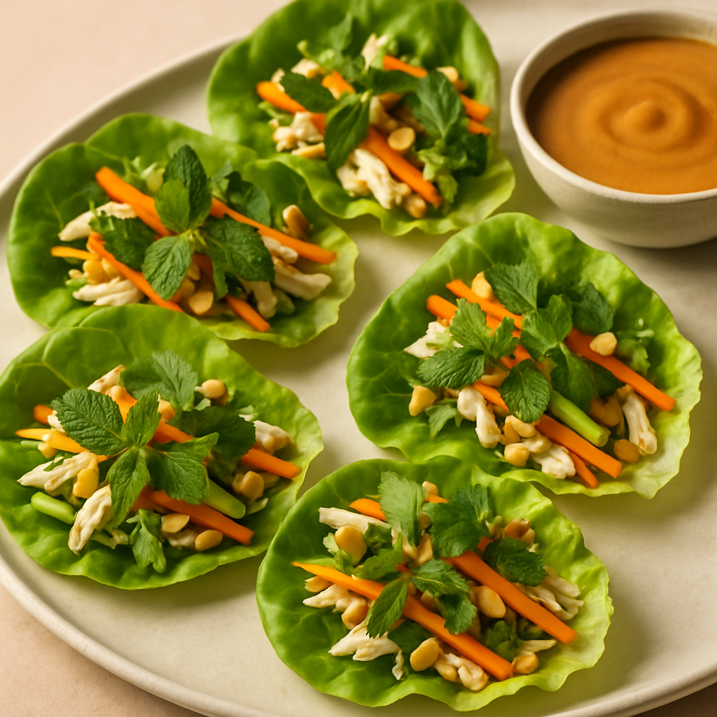Vietnamese Chicken Lettuce Wraps with Peanut Sauce