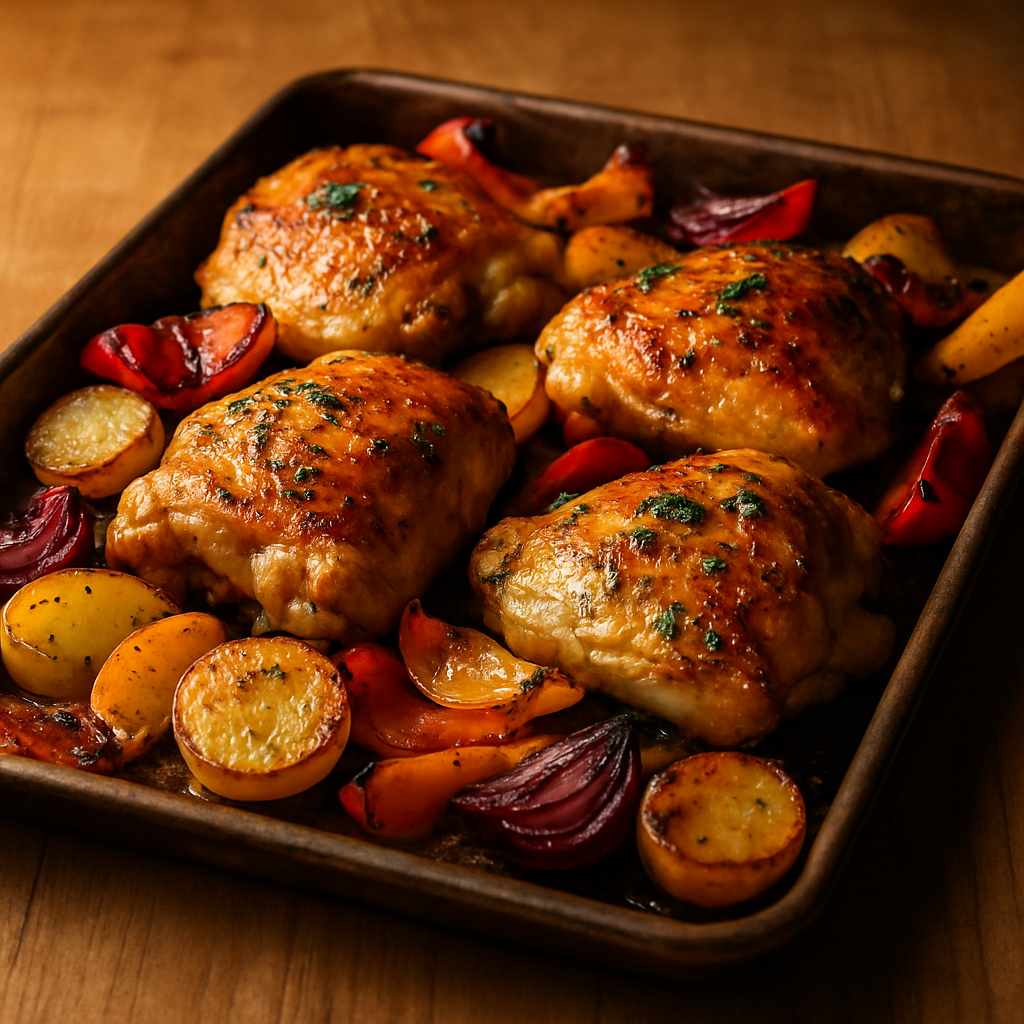 Sheet Pan Chicken with Roasted Vegetables and Garlic Herb Butter