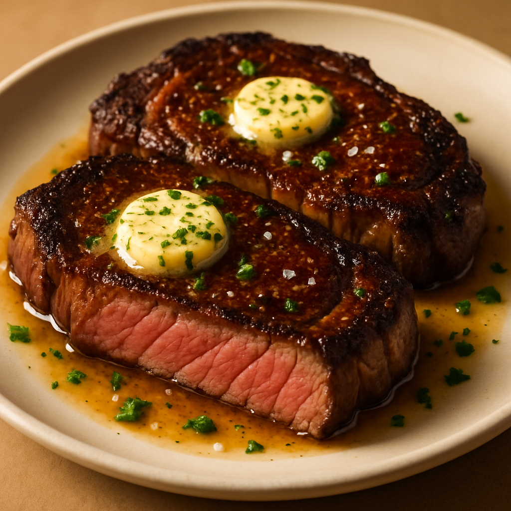 Grilled Ribeye Steaks with Garlic Herb Butter