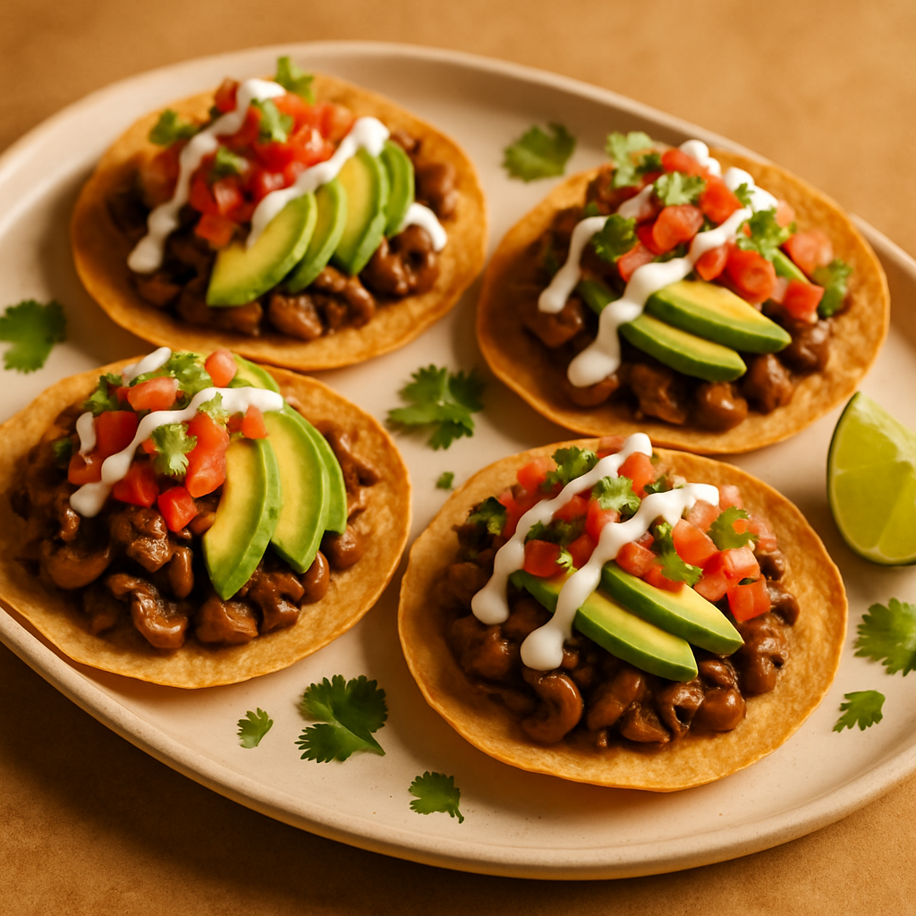 Vegetarian Ceviche-Style Mushroom & Avocado Tostadas with Fresh Tomato-Lime Salsa