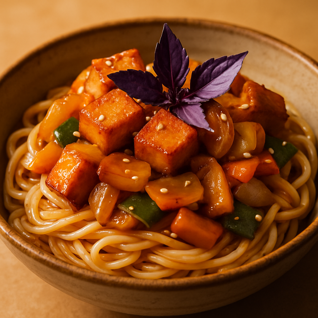 Thai Basil Tofu Stir-Fry with Rice Noodles