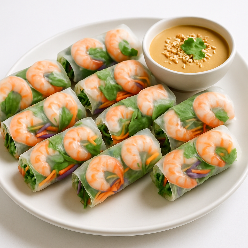 Fresh Vietnamese Spring Rolls with Peanut Dipping Sauce