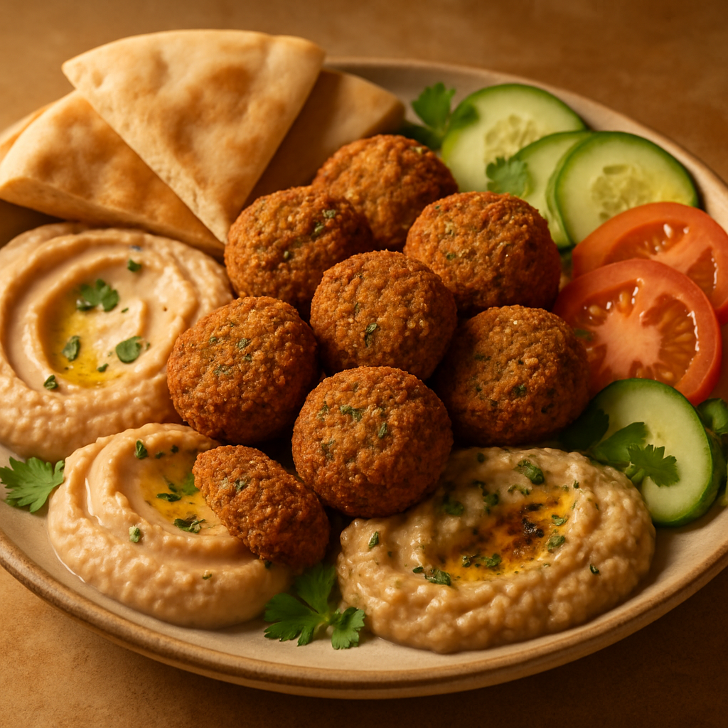 Baked Falafel with Roasted Eggplant & Herbed Hummus Platter