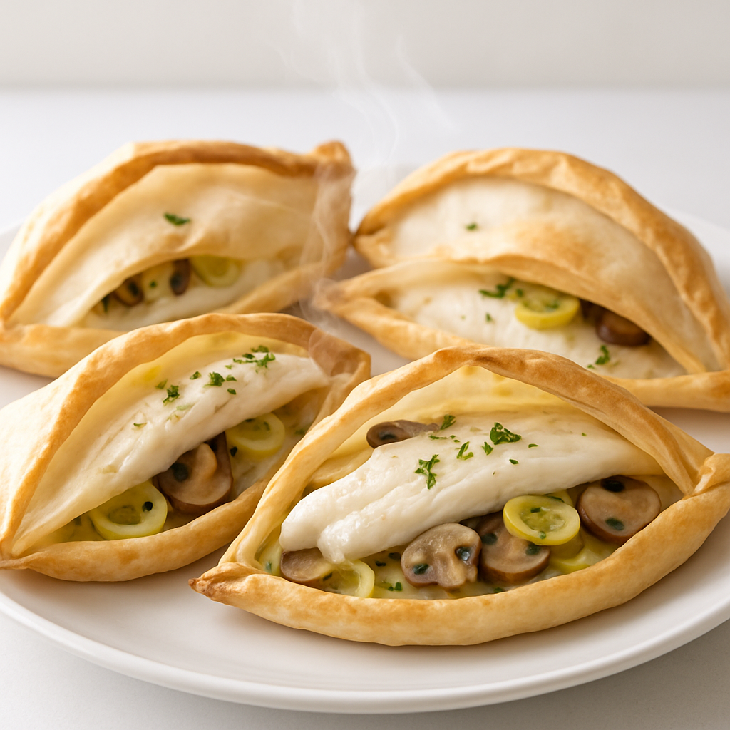 Baked Sole en Papillote with Leeks and Mushrooms