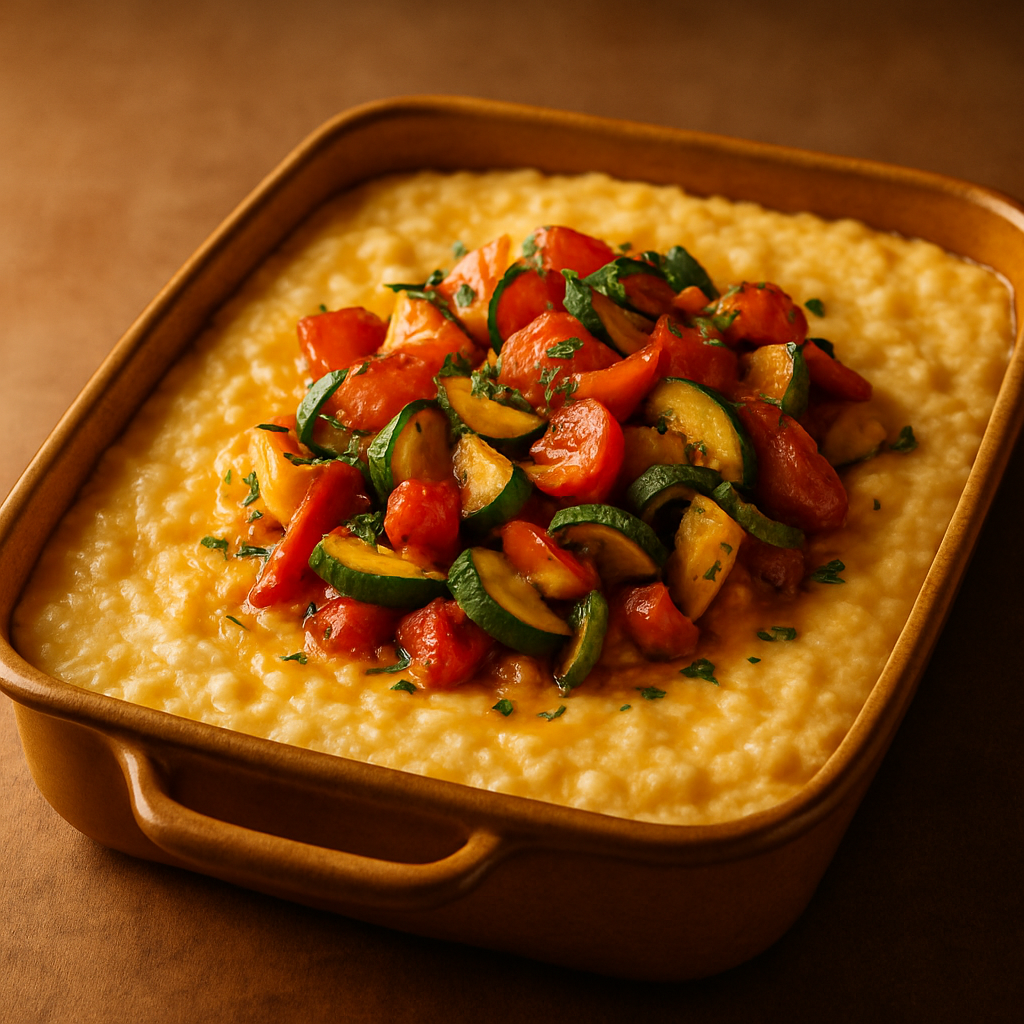 Baked Cheesy Grits with Roasted Vegetables