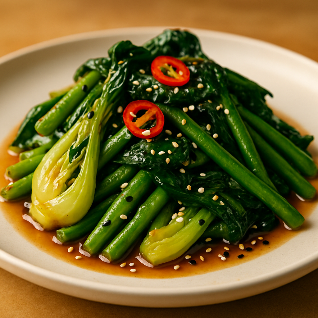 Stir-Fried Bok Choy and Green Beans with Sesame