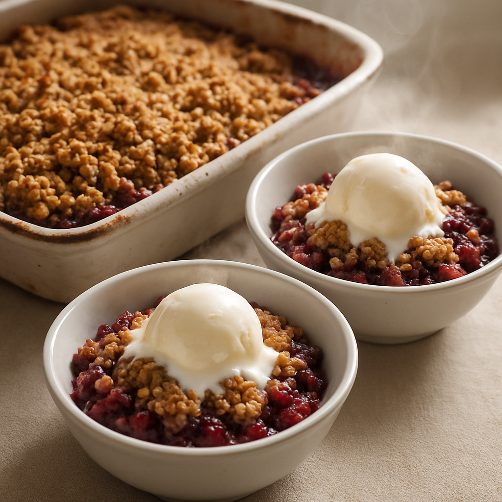 Apple and Blackberry Crisp with Vanilla Ice Cream