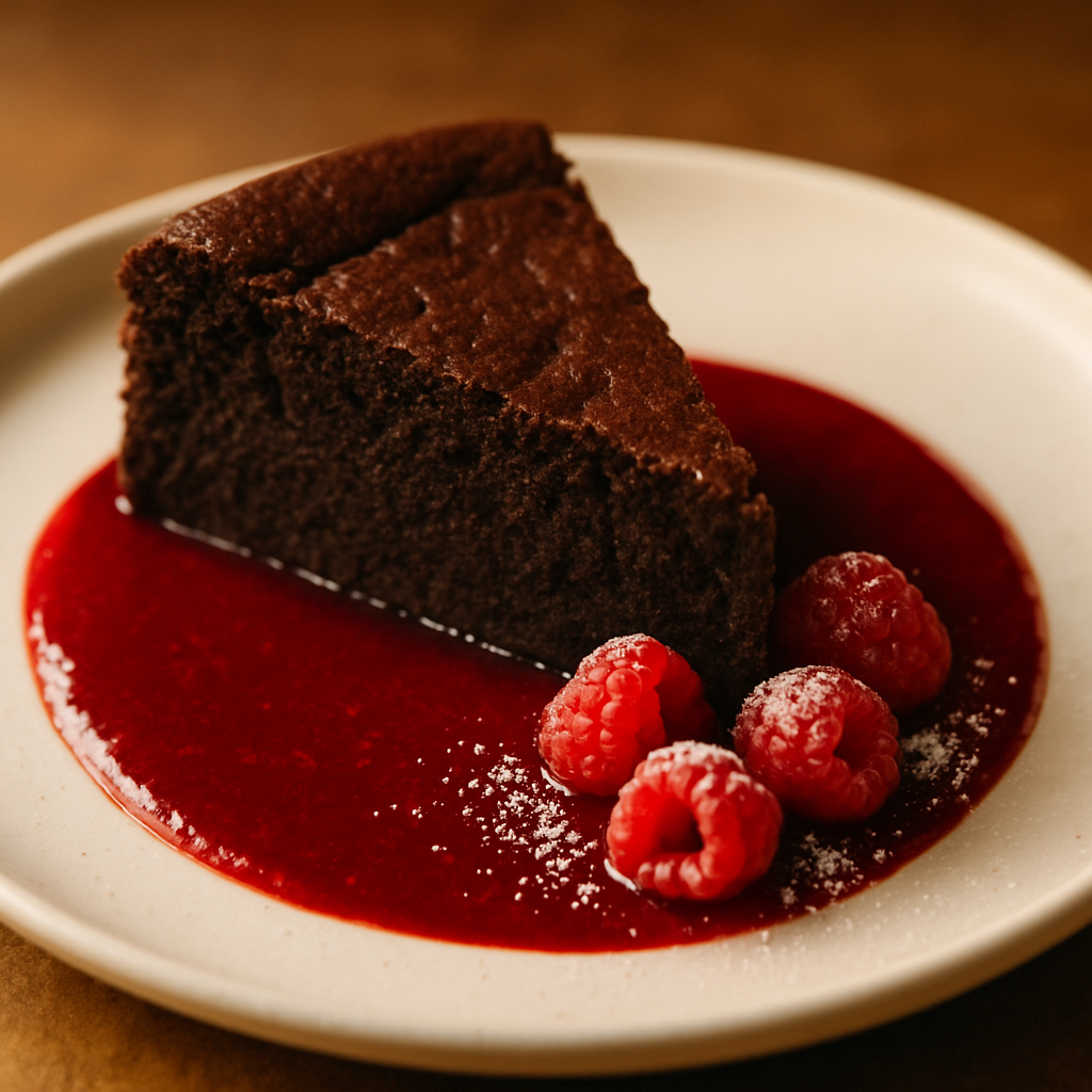 Flourless Chocolate Torte with Raspberry Coulis