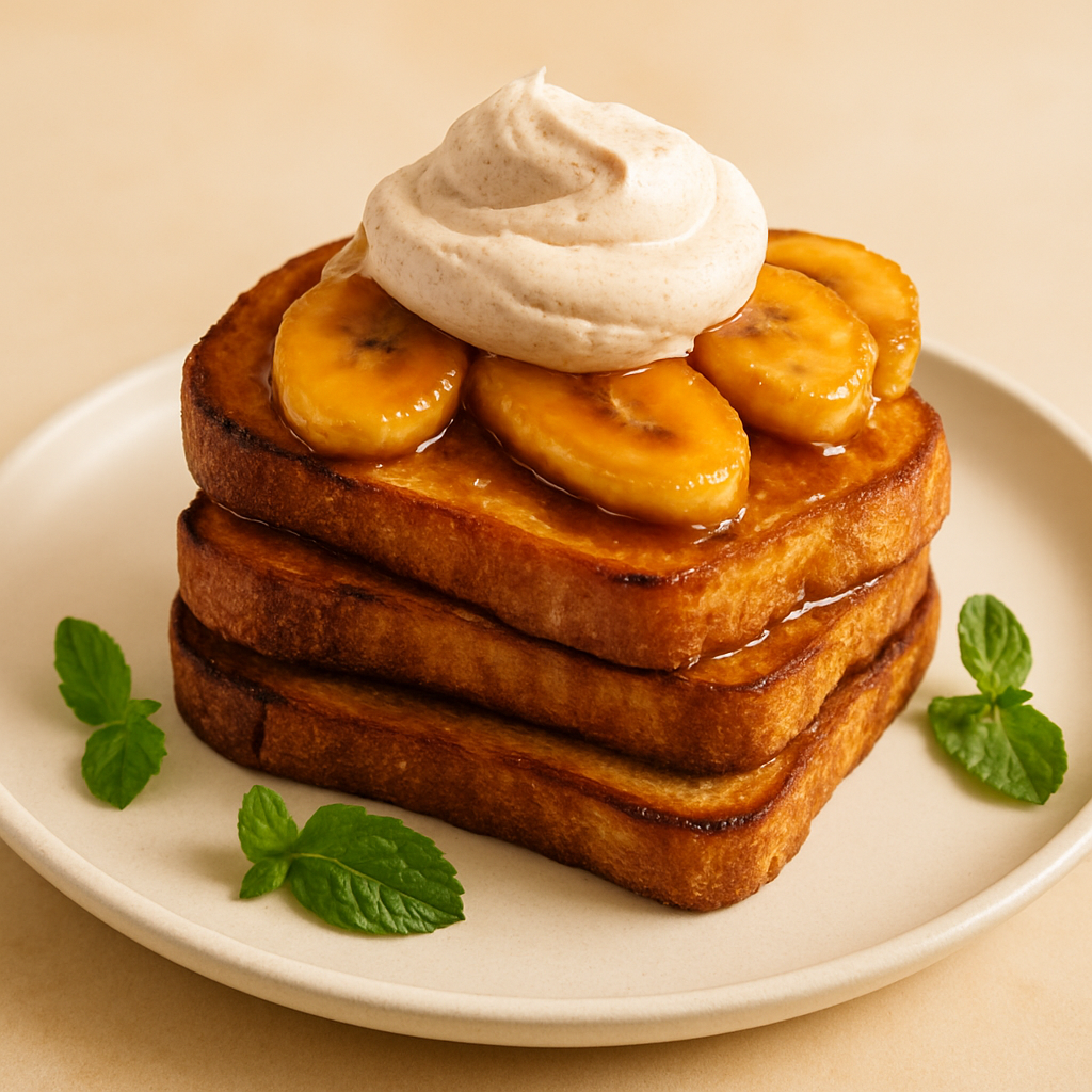 Sourdough French Toast with Caramelized Banana and Cinnamon Cream