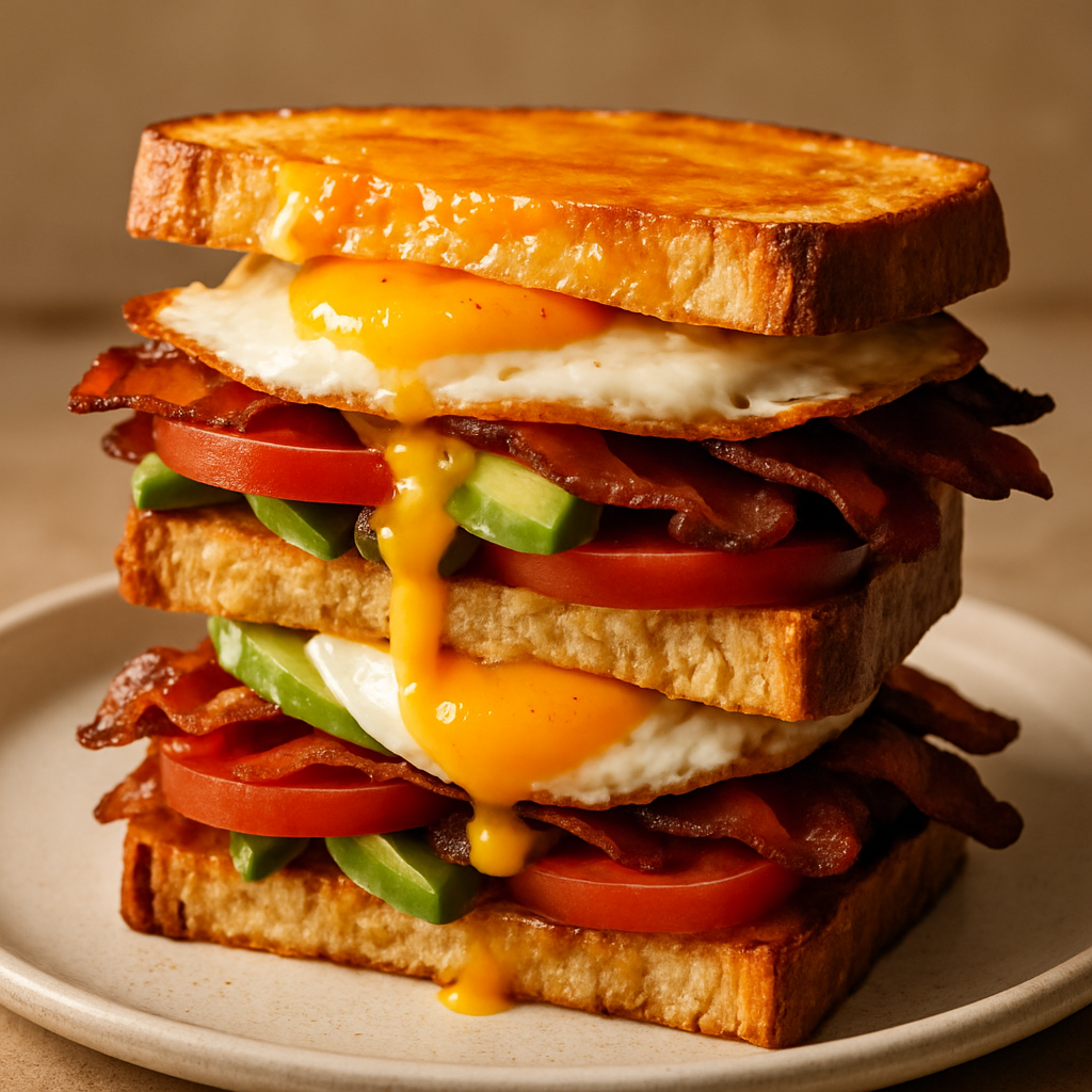 Crispy Bacon & Fried Egg Breakfast Sandwich with Avocado & Tomato