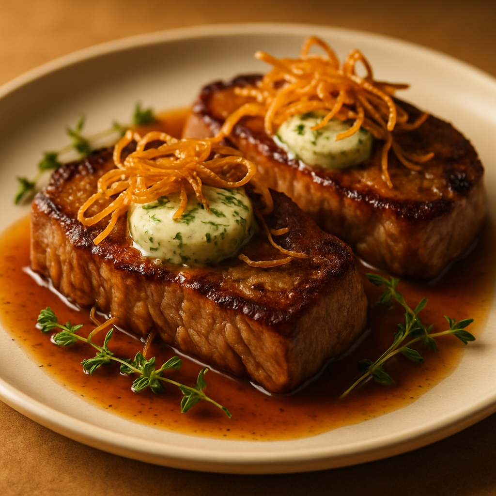 Beef Sirloin Steak with Garlic Herb Butter and Crispy Shallots