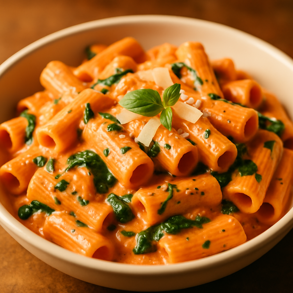 Creamy Tomato and Spinach Rigatoni