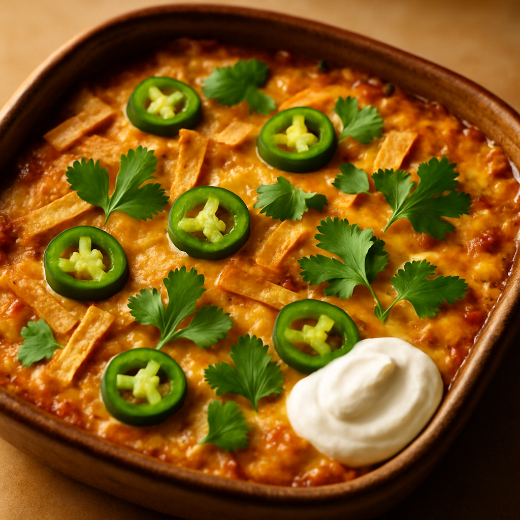 Layered Beef & Black Bean Casserole with Crispy Tortilla Top