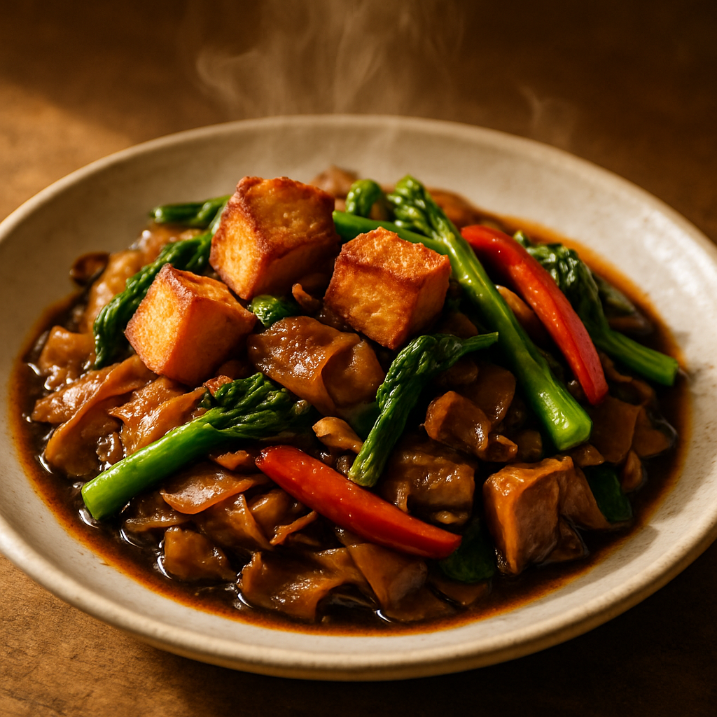 Crispy Tofu and Vegetable Pad See Ew with Dark Soy Sauce