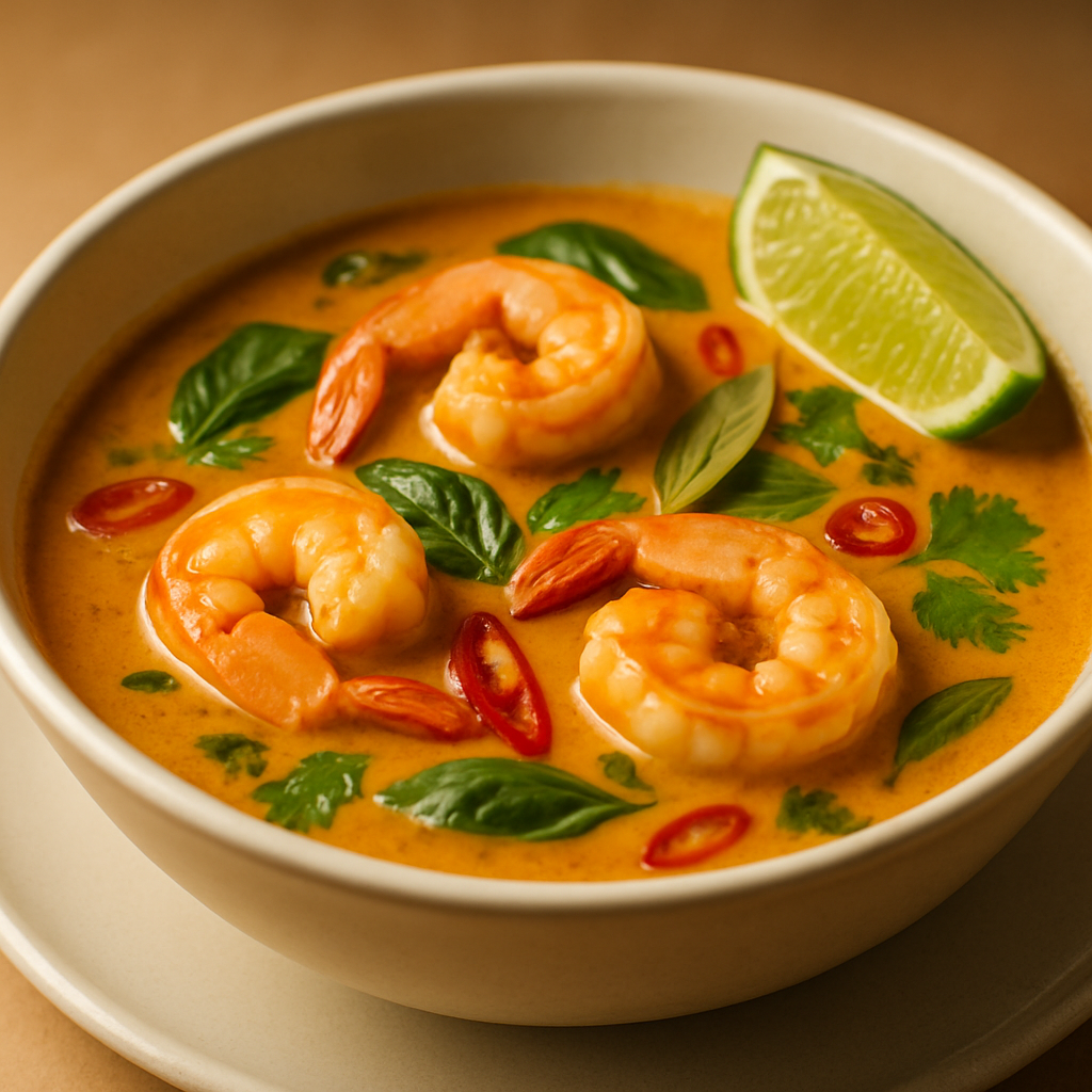 Thai Coconut Shrimp Curry with Basil and Chilies