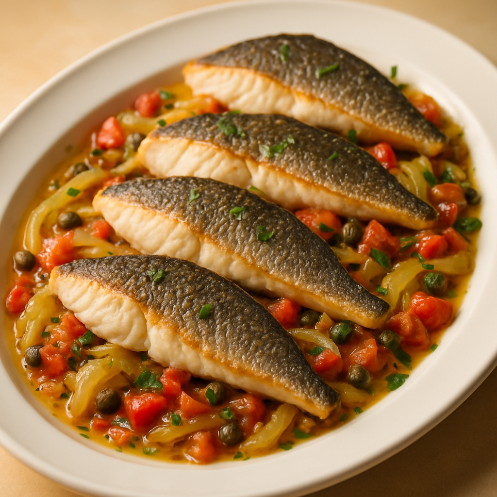 Mediterranean Baked Sea Bass with Fennel, Capers & White Wine