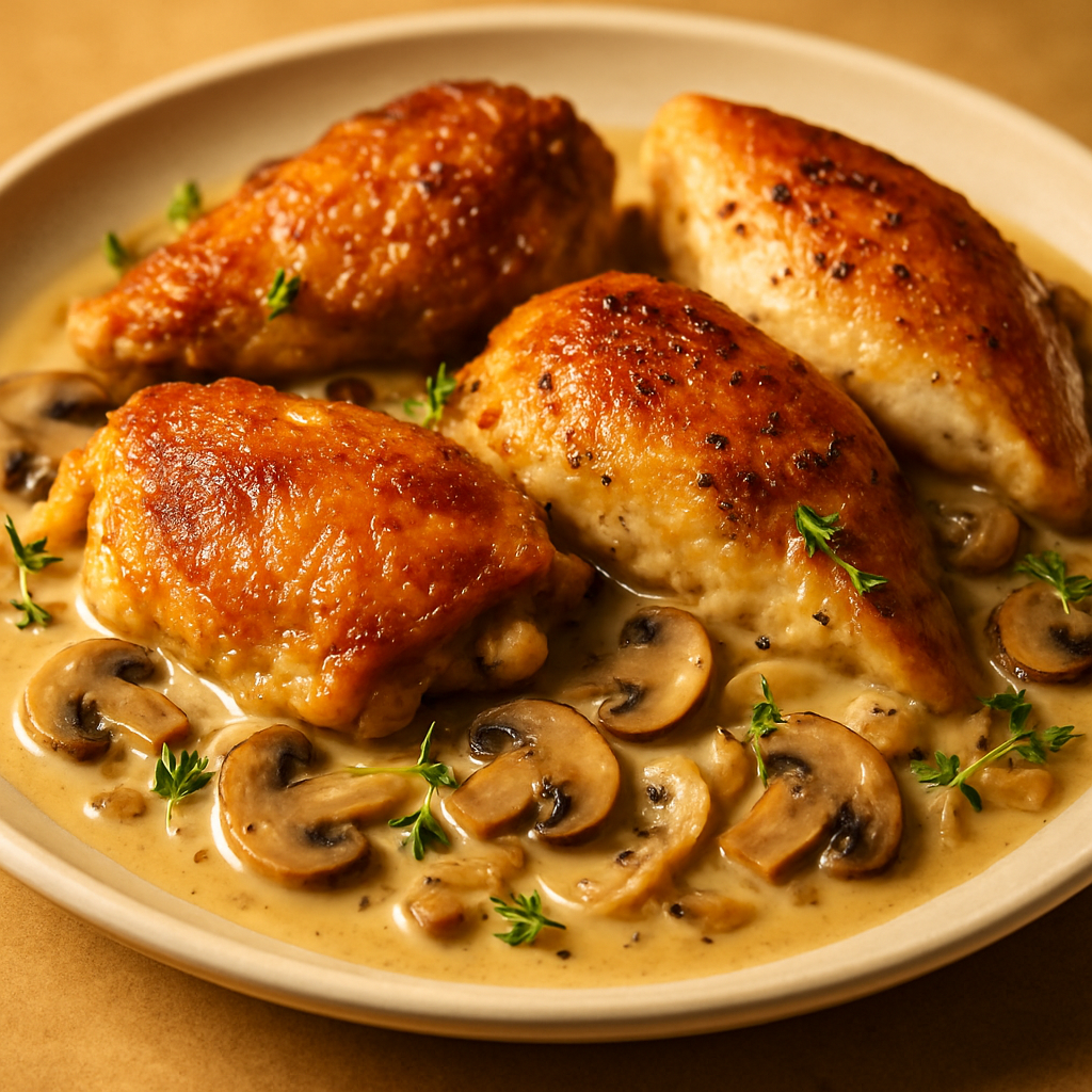 Cast-Iron Skillet Chicken with Creamy Mushroom Pan Sauce