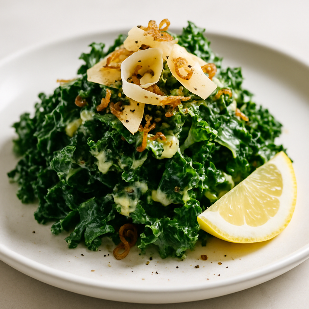 Garlic & Anchovy Kale Salad with Shaved Parmesan