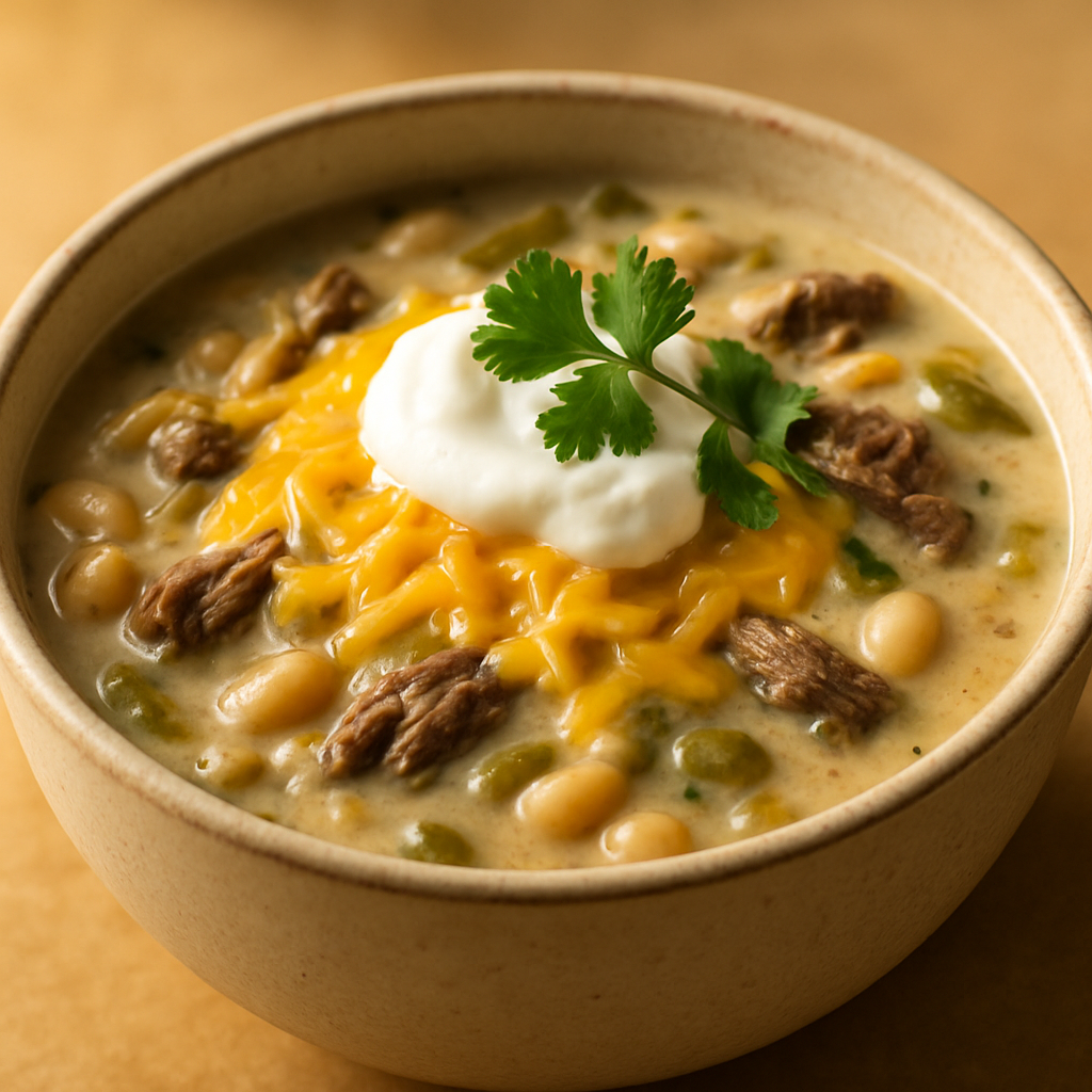 Smoky Turkey White Chili with Roasted Poblanos