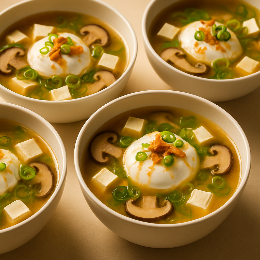 Asian Miso Broth with Silken Tofu and Crispy Garlic