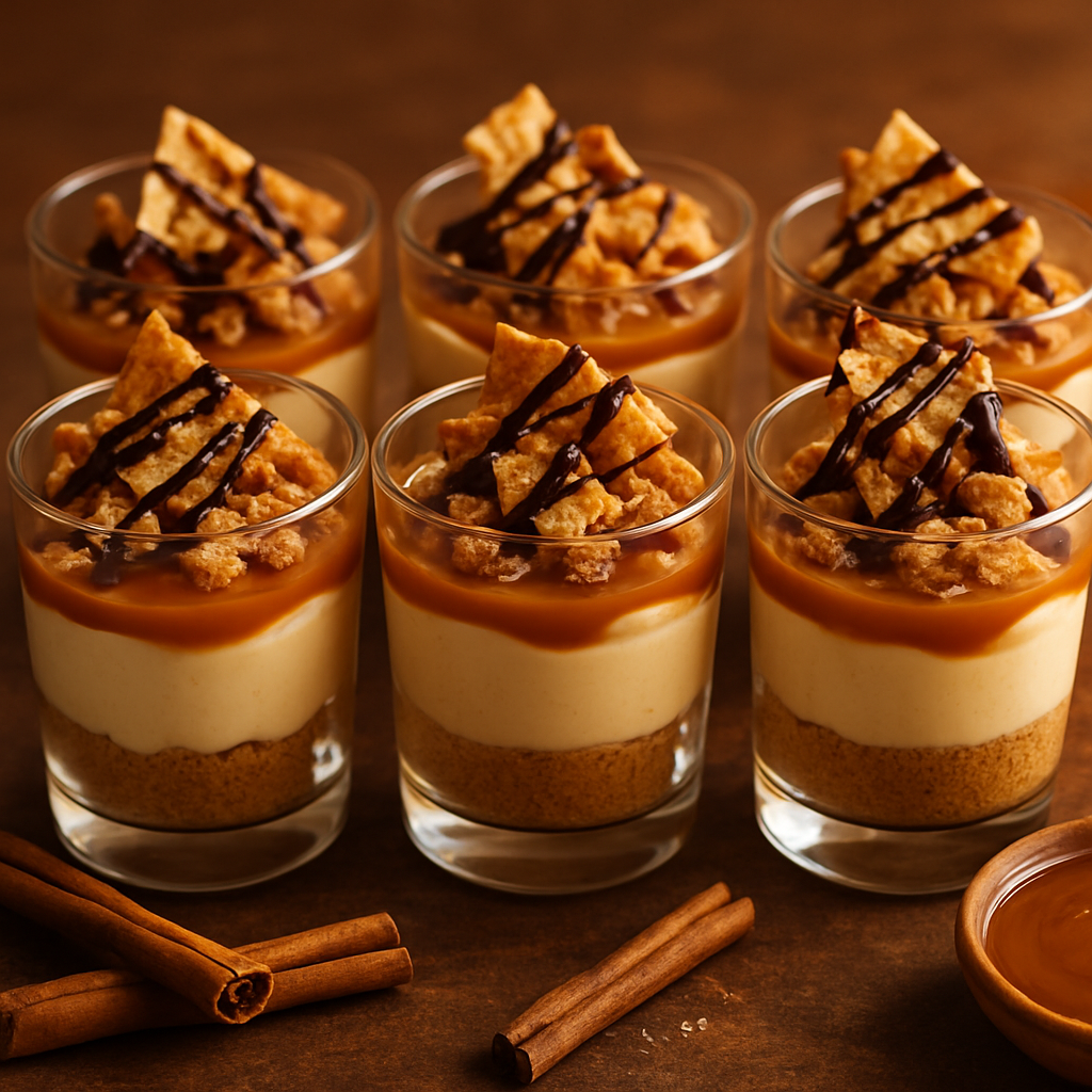 Mexican Cajeta Cheesecake Cups with Crumbled Cinnamon Tortillas