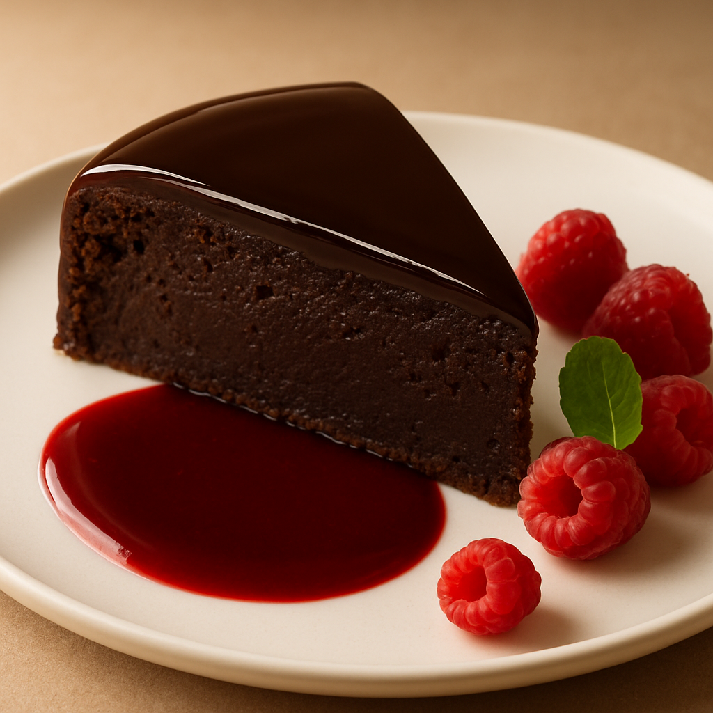 Dark Chocolate Torte with Raspberry Coulis