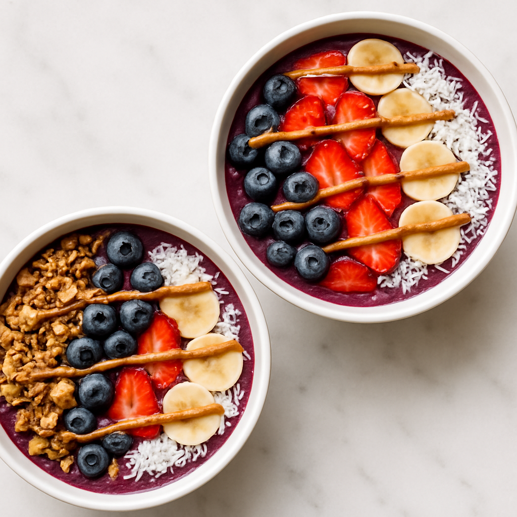 Açaí Smoothie Bowl with Coconut Granola and Fresh Fruit