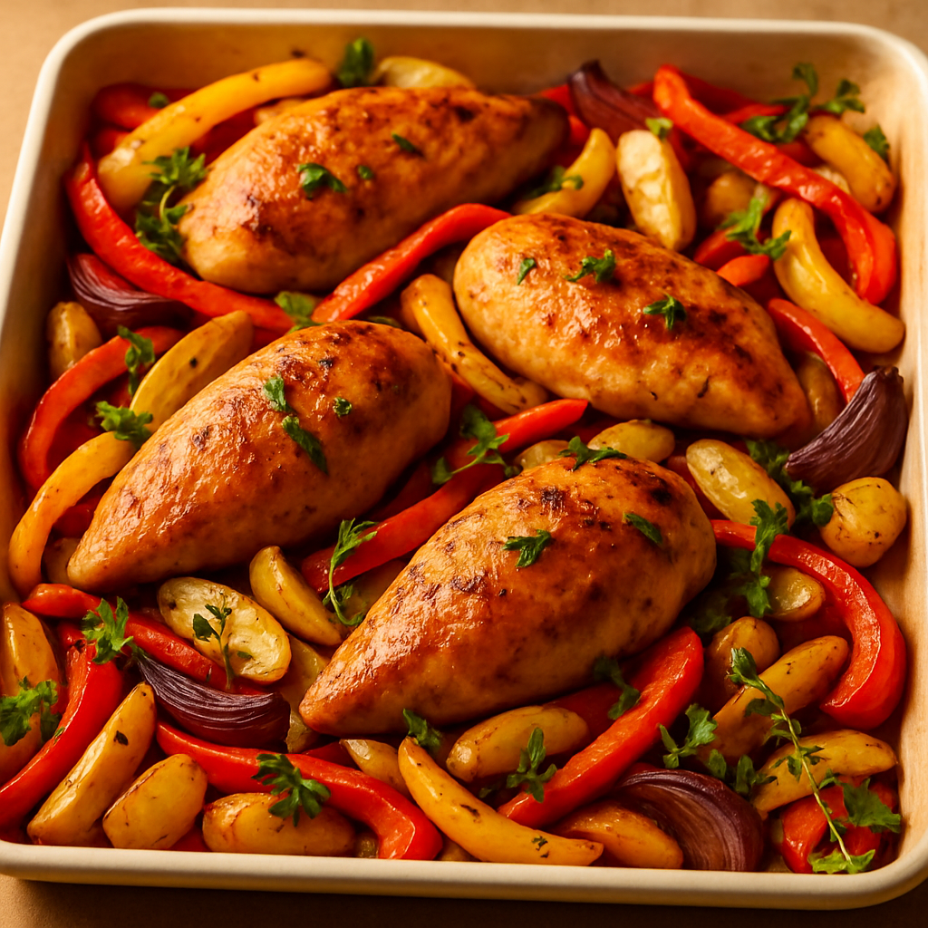 Sheet Pan Chicken with Bell Peppers, Onions, and Crispy Potatoes