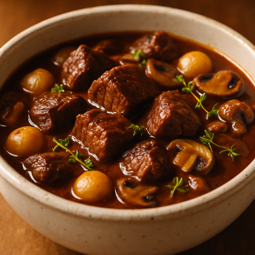 Braised Beef Shoulder with Mushrooms and Pearl Onions