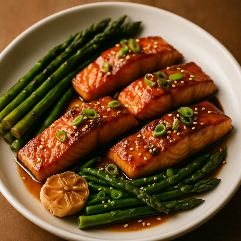 Maple-Glazed Salmon with Asparagus and Garlic