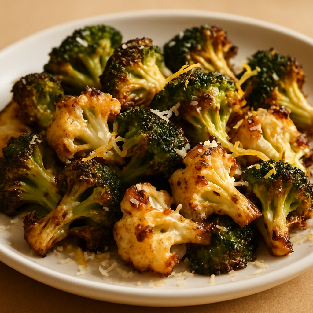 Roasted Broccoli and Cauliflower with Parmesan and Lemon