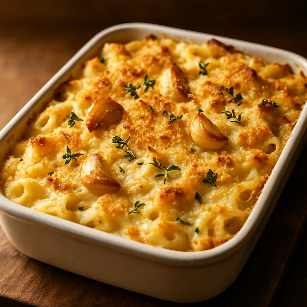 Three-Cheese Baked Pasta with Roasted Garlic and Herbs