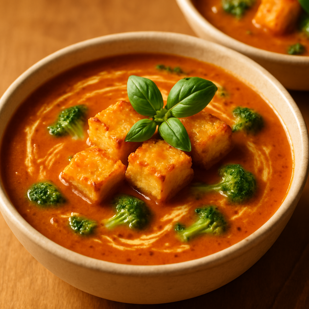 Roasted Tomato Butternut Squash Soup with Cheddar Croutons