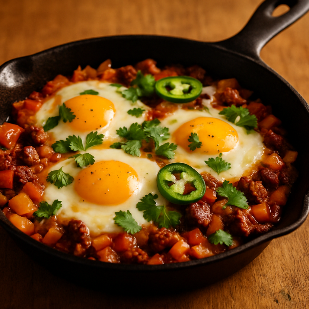 Cheesy Chorizo and Pepper Skillet Eggs