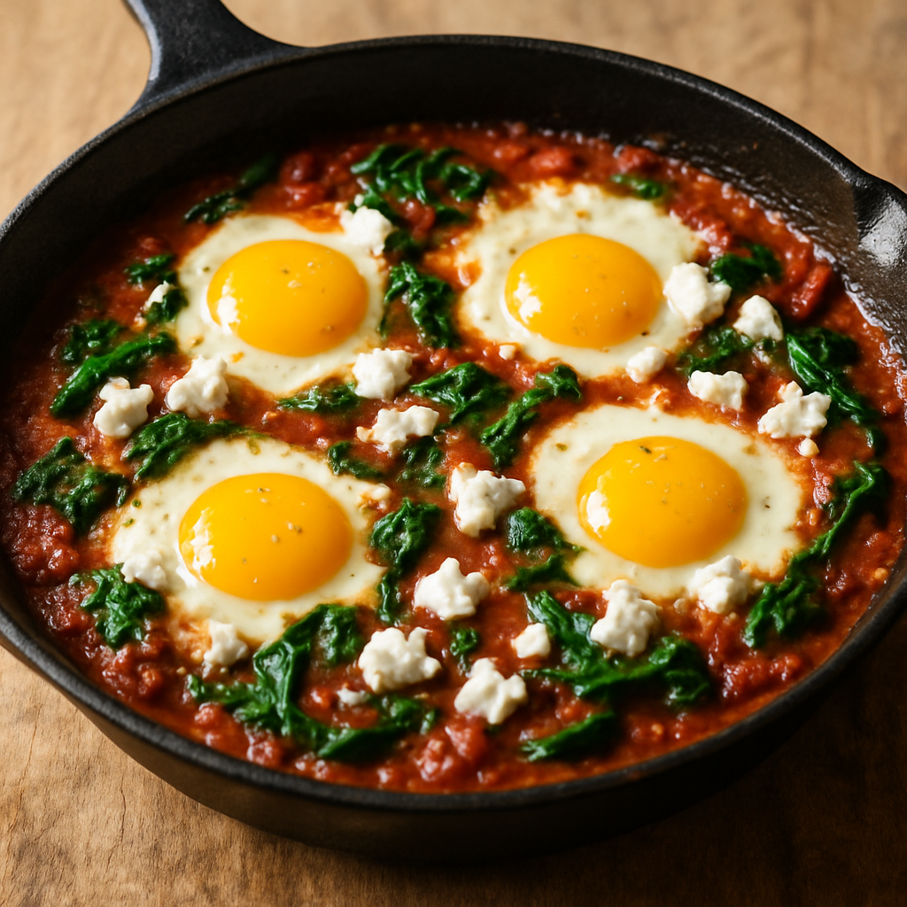 Baked Shakshuka with Spinach and Feta