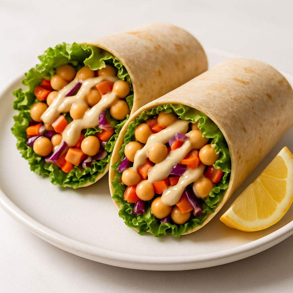 Crispy Chickpea Salad Wrap with Garlic Tahini Dressing