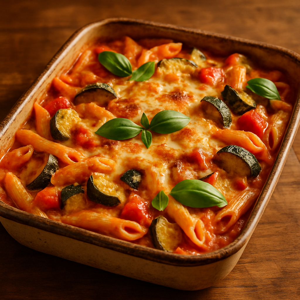 Baked Penne alla Vodka with Roasted Vegetables