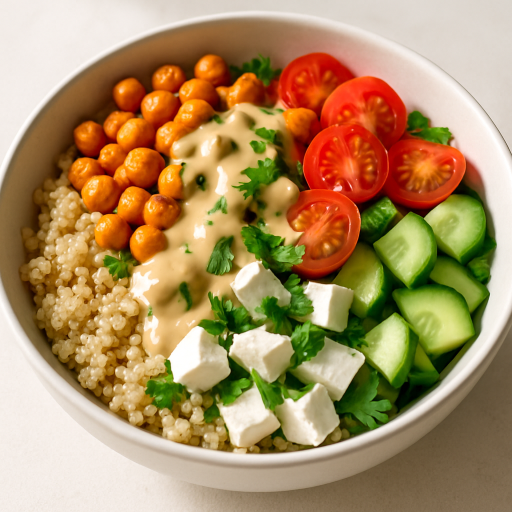 Mediterranean Chickpea & Feta Grain Bowl with Tahini Drizzle